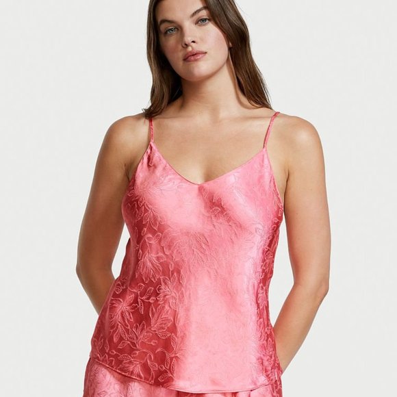 VS Draped Back Satin Cami Set Pink Cocktail Nice and Cool for Summer So Adorable - Picture 2 of 6